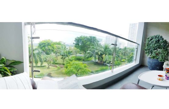Riverside Residence for rent in District 7 HCMC, fully furnished three bedrooms with garden view